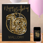 Carte 18e anniversaire Empreinte de léopard Gold Foil Ba<br><div class="desc">Carte de 18e anniversaire personnalisée avec ballons en papier poster de animal en noir et or. Les ballons empreintes de léopard branchés sont encadrés de confettis noir et or et Happy Birthday est écrit à la main en or. Le modèle est prêt à personnaliser l'avant de la carte et à...</div>