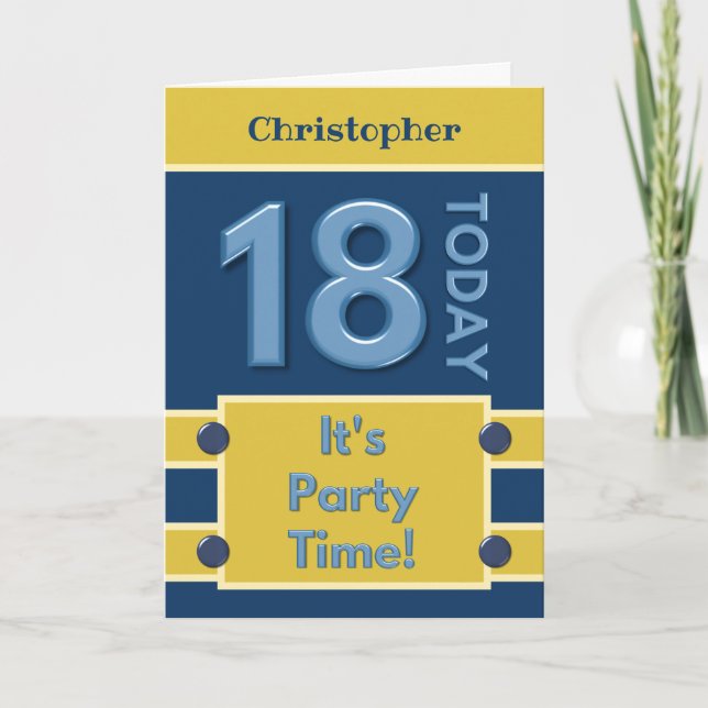 Carte 18e anniversaire Fête Heure marine et or (Devant)