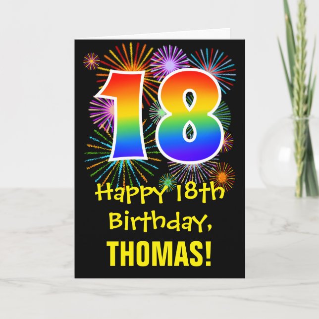 Carte 18e anniversaire : Fun Fireworks Motif + Rainbow 1 (Devant)