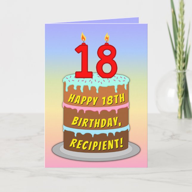 Carte 18e Anniversaire — Gâteau Amusant & Bougies, avec  (Devant)