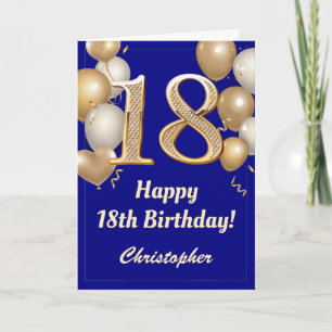Carte 18e anniversaire Marine Bleu et Ballons d'or Confe