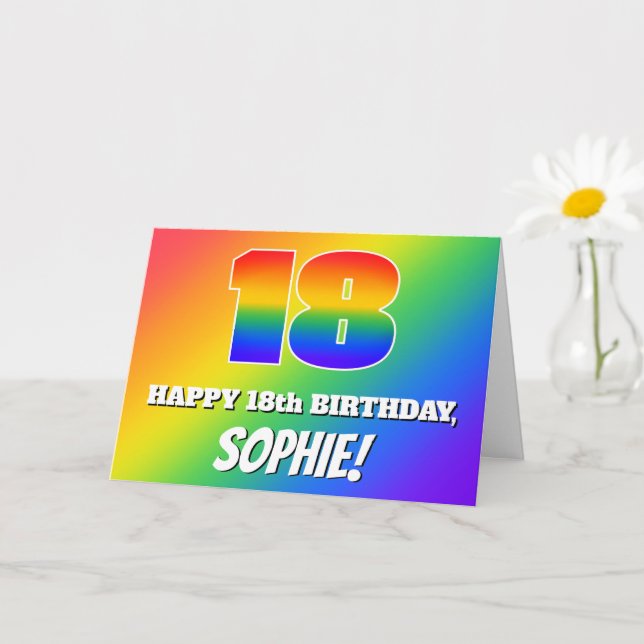 Carte 18e anniversaire : Motif arc-en-ciel multicolore # (Petite plante)