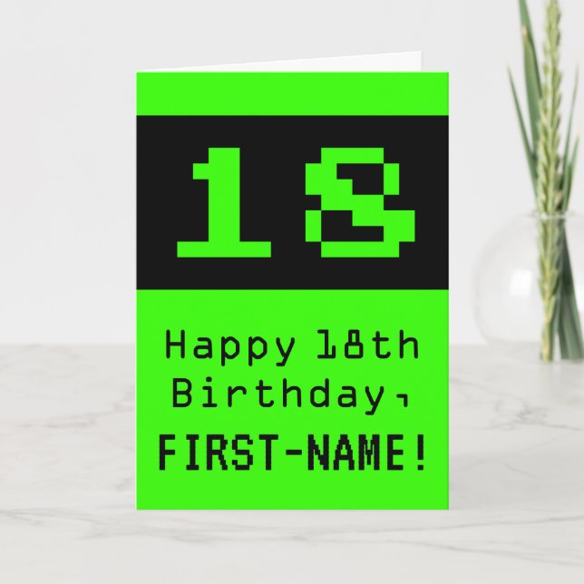 Carte 18e anniversaire : Nerdy / Geeky Style "18" et nom (Devant)