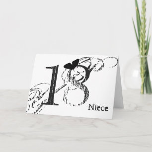 Carte 18e anniversaire, nièce, papillon, noir & blanc.