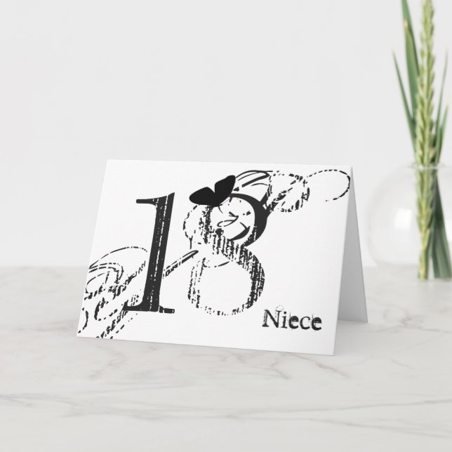 Carte 18e anniversaire, nièce, papillon, noir & blanc. (Devant)