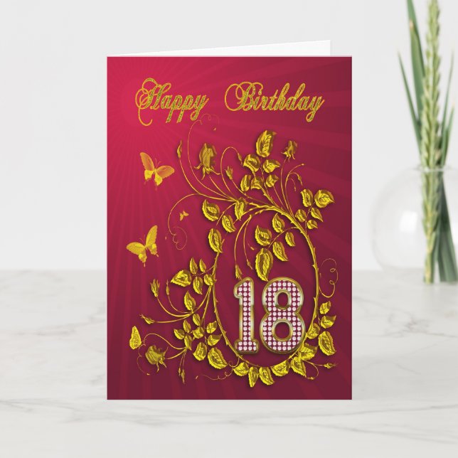 Carte 18e anniversaire papillons dorés (Devant)
