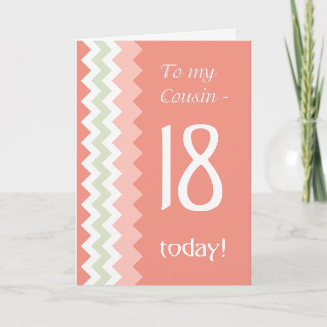 Carte 18e anniversaire pour cousin, corail, chevrons men (Devant)