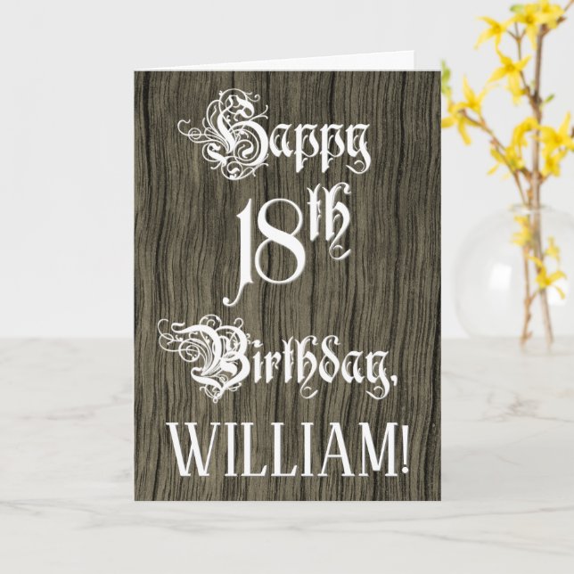 Carte 18e Birthday: Fancy, Elegant Text; Faux Wood Look (Fleur jaune)