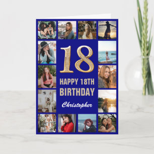 Carte 18e Joyeux anniversaire Marine Blue & Gold Photo C
