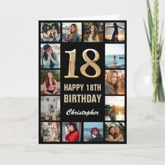 Carte 18e Joyeux anniversaire noir et or Collage photo