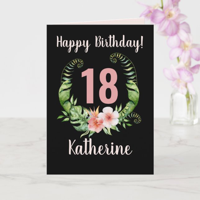 Carte 18e or all ages Birthday Pink Floral Name (Orchidée)