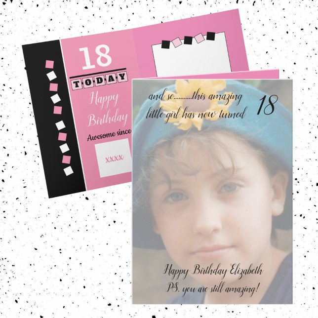 Carte 18e photo d'anniversaire rose et noir encore extra (Créateur téléchargé)