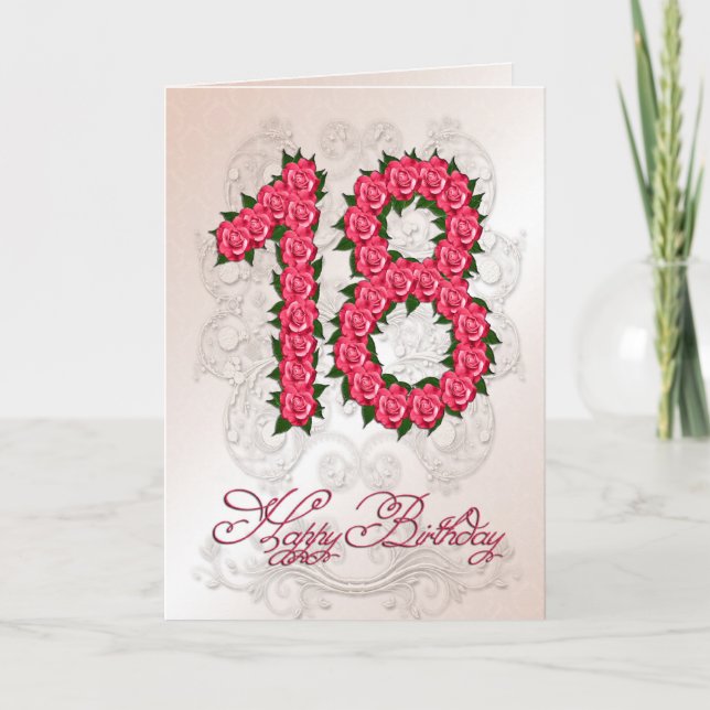 Carte 18ème anniversaire avec rose et feuille (Devant)