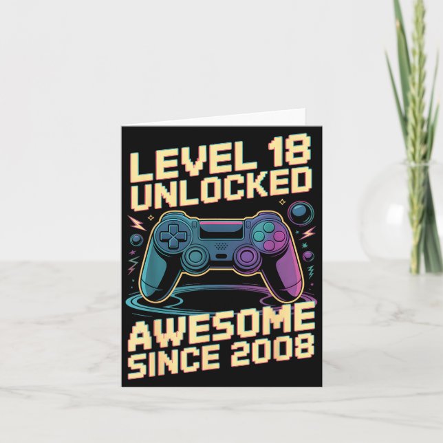 Carte 18th Birthday Boy Gift Level 18 Gamer 2008 18 Year (Devant)