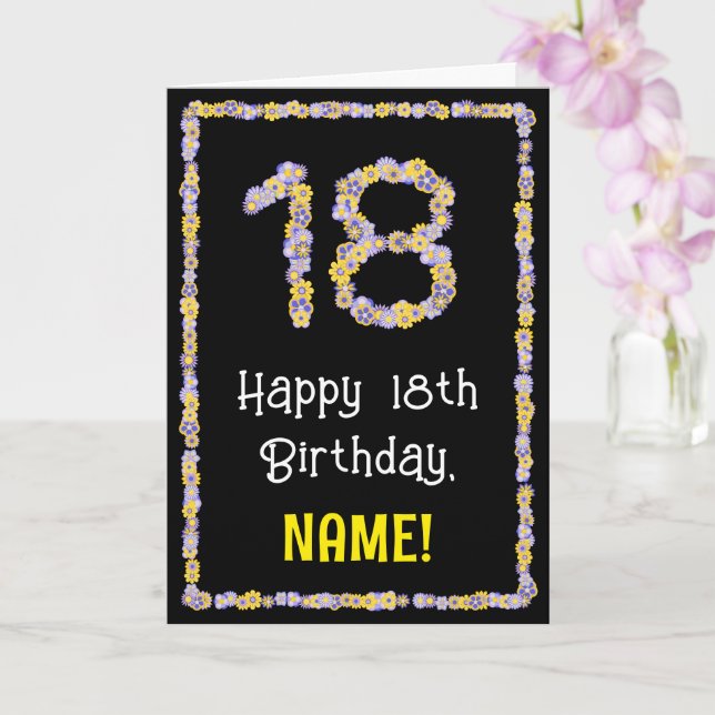 Carte 18th Birthday: Floral Flowers Number, Custom Name (Orchidée)