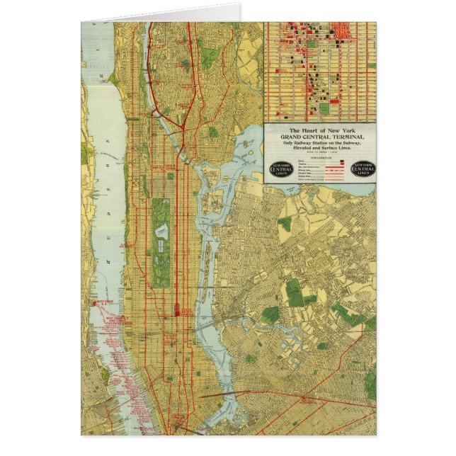 Carte 1918 centrale de chemin de fer de New York (Devant)