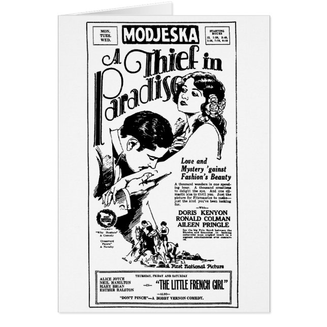Carte 1925 d'annonce de film de Doris Kenyon (Devant)