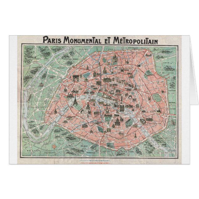 Carte 1932 d'art déco de Paris, France (Devant horizontal)