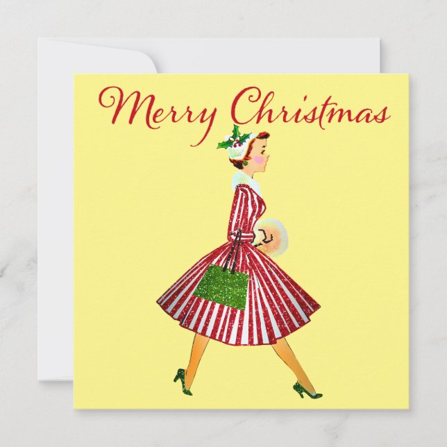 Carte 1950 Noël Dame Vintage  (Devant)