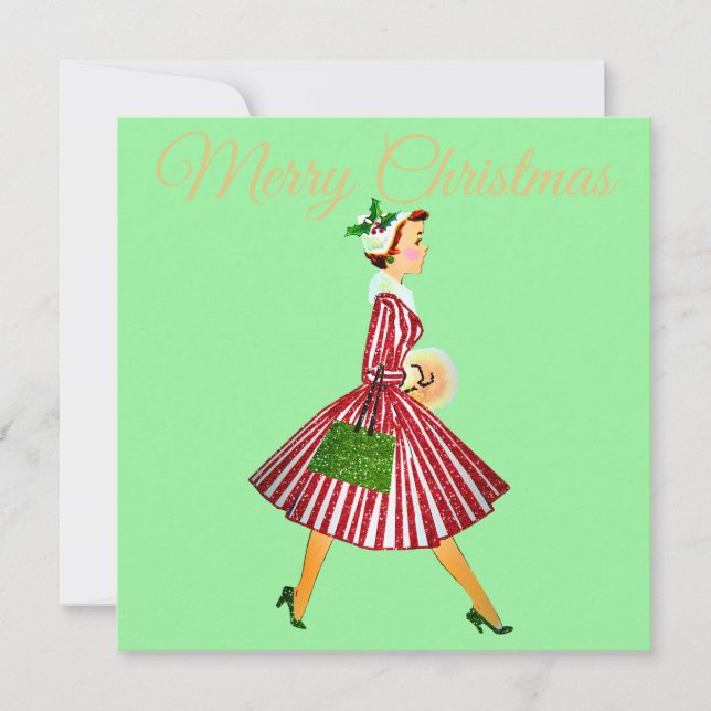 Carte 1950 Noël Dame Vintage  (Devant)