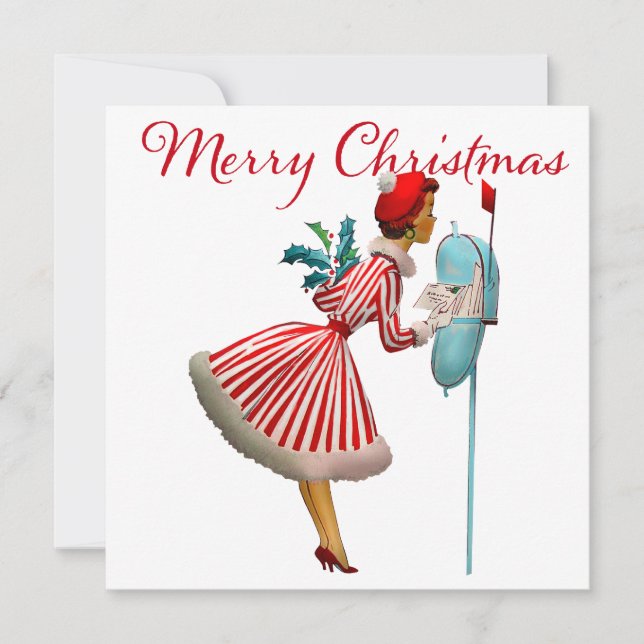 Carte 1950 Vintage Lady Checking Christmas Mail (Devant)