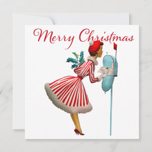 Carte 1950 Vintage Lady Checking Christmas Mail