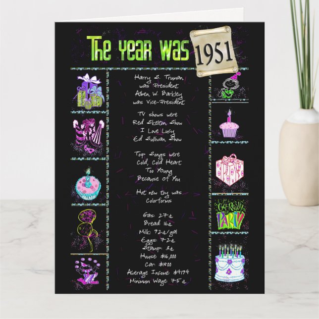 Carte 1951 Birthday Fun Facts Card (Devant)