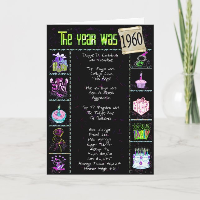 Carte 1960 Anniversaire Fun Facts (Devant)