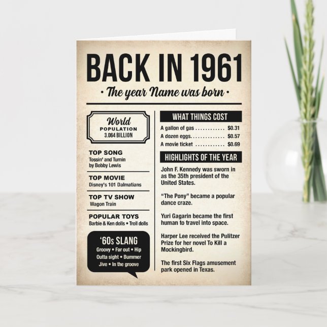 Carte 1961 Back in the Day, 65th Birthday Card (Devant)