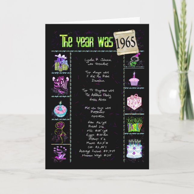 Carte 1965 Anniversaire Fun Facts (Devant)