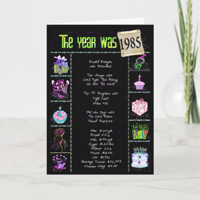 Carte 1985 anecdotes amusantes d'anniversaire (Devant)