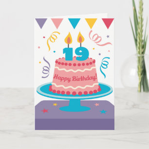 Carte 19 Anniversaire du gâteau