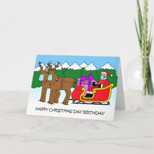 Carte 19 Noël Jour d'anniversaire Père Noël et Sleigh