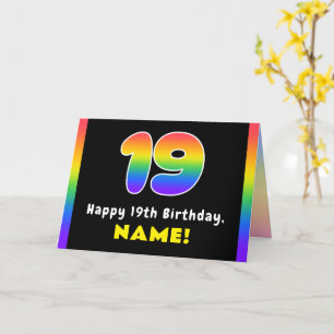 Carte 19e anniversaire : Arc-en-ciel coloré # 19, Nom pe