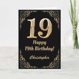 Carte 19e anniversaire Black and Gold Parties scintillan