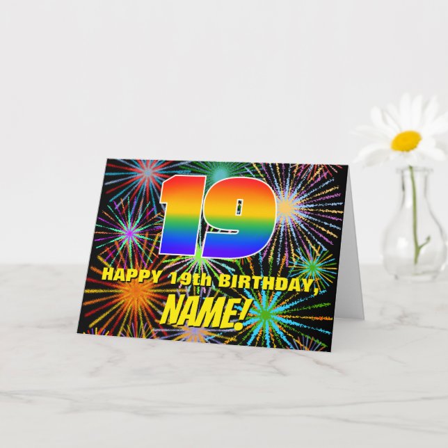 Carte 19e anniversaire : Feu d'artifice festif amusant e (Petite plante)