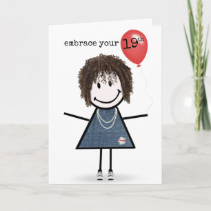 Carte 19e anniversaire fille avec ballon rouge