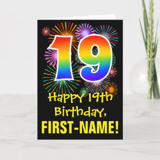 Carte 19e anniversaire : Fun Motif feux d'artifice + Rai