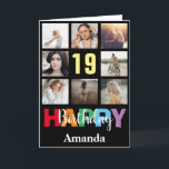 Carte 19e anniversaire heureux Collage photo moderne Noi<br><div class="desc">19th Happy Birthday Photo Collage Carte Noire moderne avec nom personnalisé. Pour plus de personnalisation,  cliquez sur le bouton "Customiser" et utilisez notre outil de conception pour modifier ce modèle.</div>