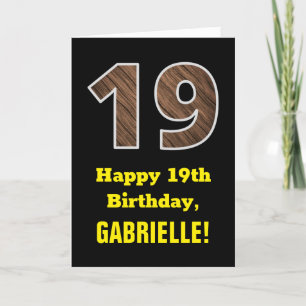 Carte 19e anniversaire : Nom, Motif Faux Wood Grain "19"