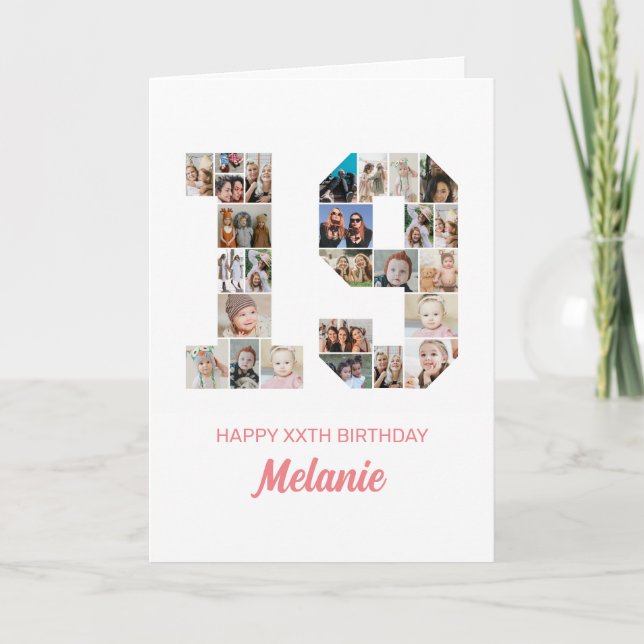 Carte 19e anniversaire Numéro 19 Photo Collage personnal (Devant)