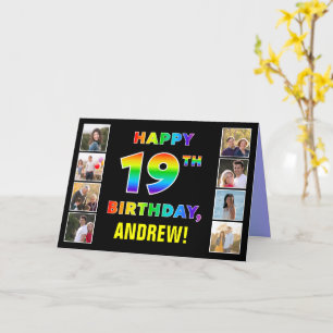 Carte 19e anniversaire : Rainbow Text, Custom Photos & N