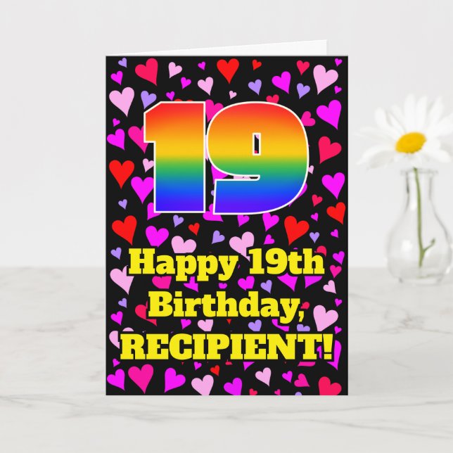 Carte 19e Birthday: Patters de Loving Hearts, Rainbow #  (Petite plante)