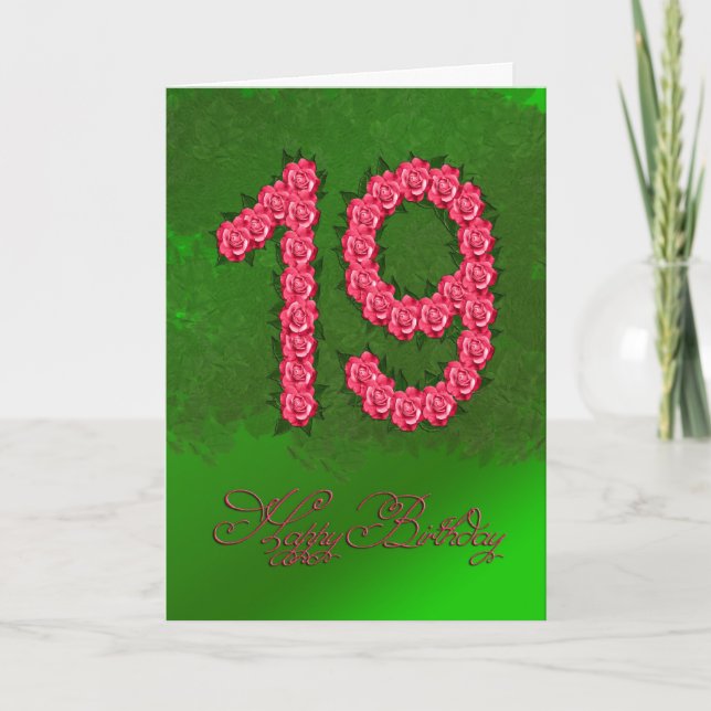 Carte 19ème anniversaire avec rose et feuille (Devant)