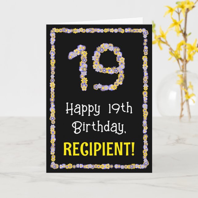 Carte 19th Birthday: Floral Flowers Number, Custom Name (Fleur jaune)