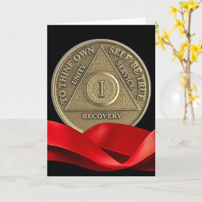 Carte 1 an Joyeux Anniversaire de Sobriété Coin Ruban Ro (Fleur jaune)