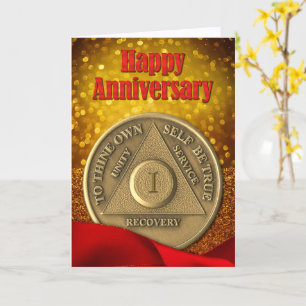 Carte 1 An Pièce de monnaie AA Paillettes Joyeux Anniver