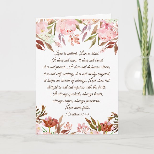 Carte 1 Corinthiens 13:4-8 Blush Floral Mariage Card (Devant)