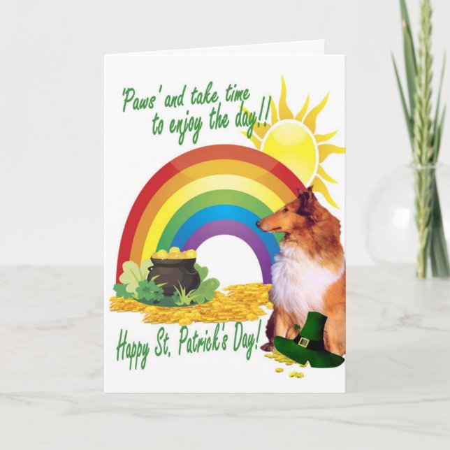 Carte 1. Magnifique Collie St. Patrick's Day Card (Devant)