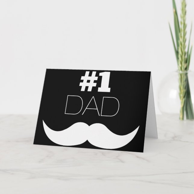 Carte #1 Papa Mustache noire et blanche - Numéro un (Devant)
